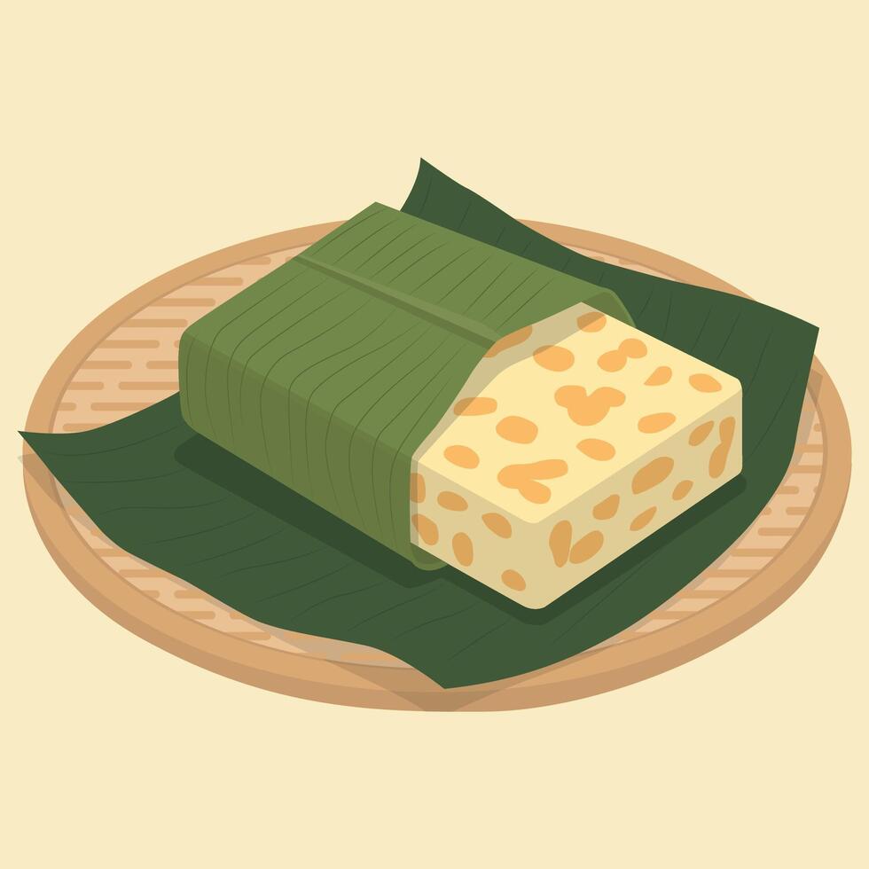 Tempeh wrapped by banana leaf illustration vector