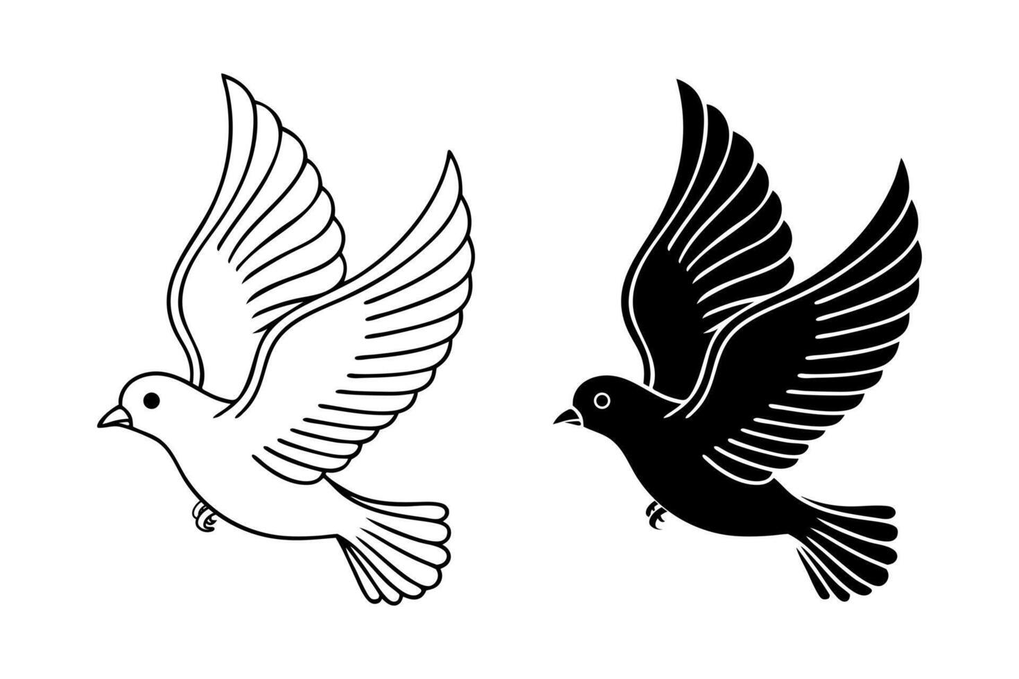 Pigeon Silhouette and Outline Set Flying Peace vector
