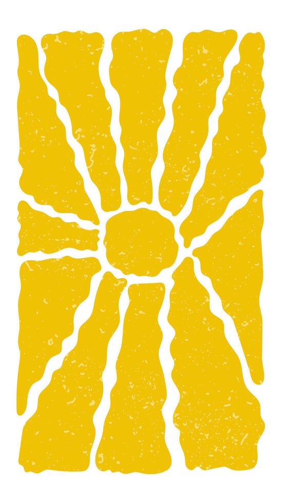 Sun groovy seamless pattern. Various yellow sun hippie square elements, hand drawn abstract wavy pattern in modern retro Matisse style. illustration isolated on transparent background vector