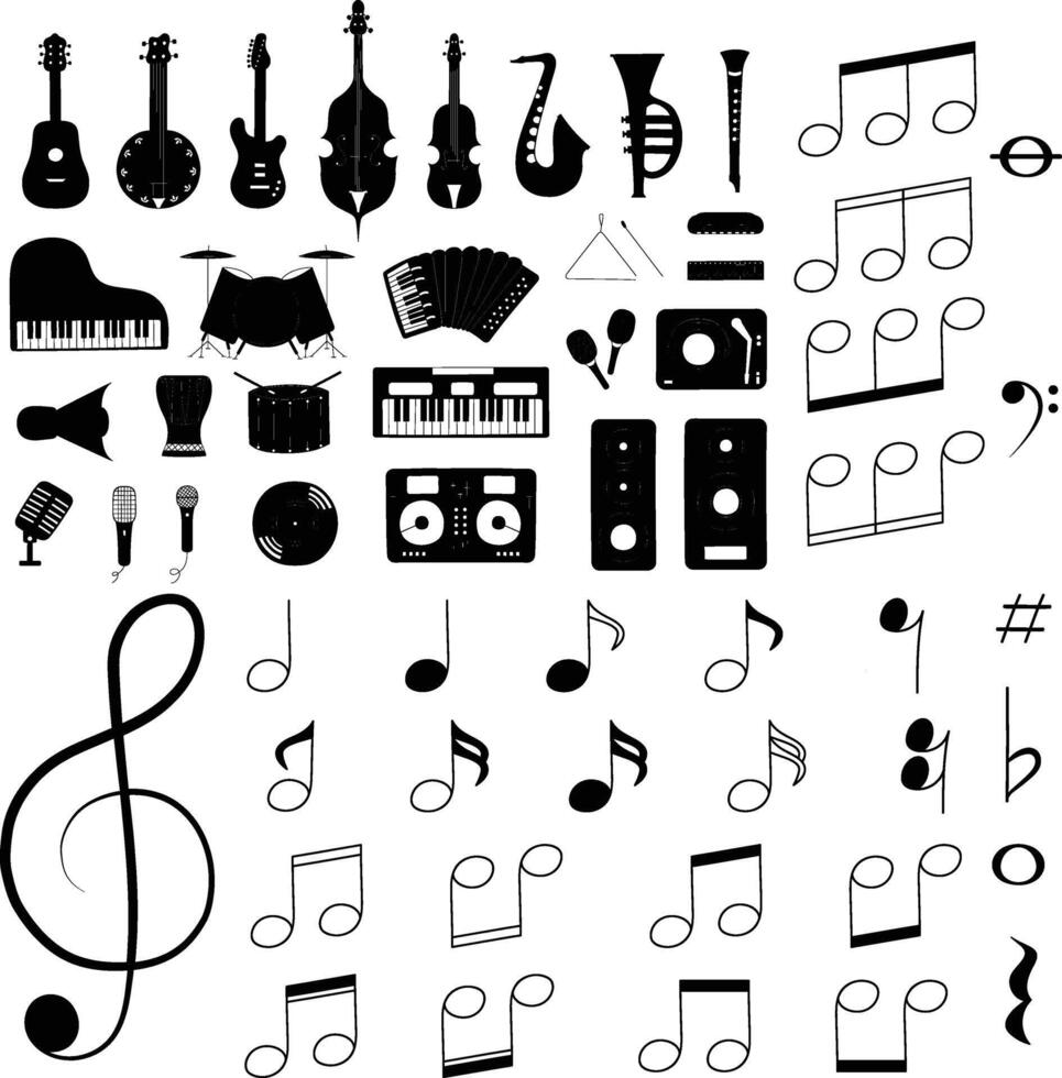 various musical instruments and musical symbols vector