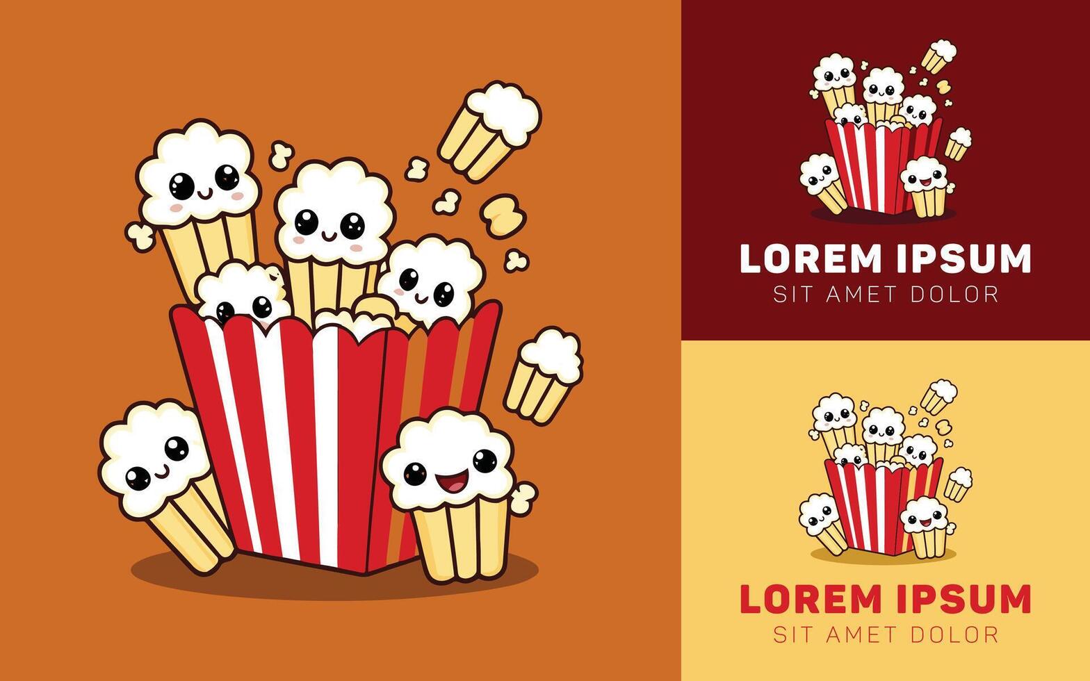 Fluffy Popcorn Icon Logo in Flat Modern Cartoon Illustration Style vector