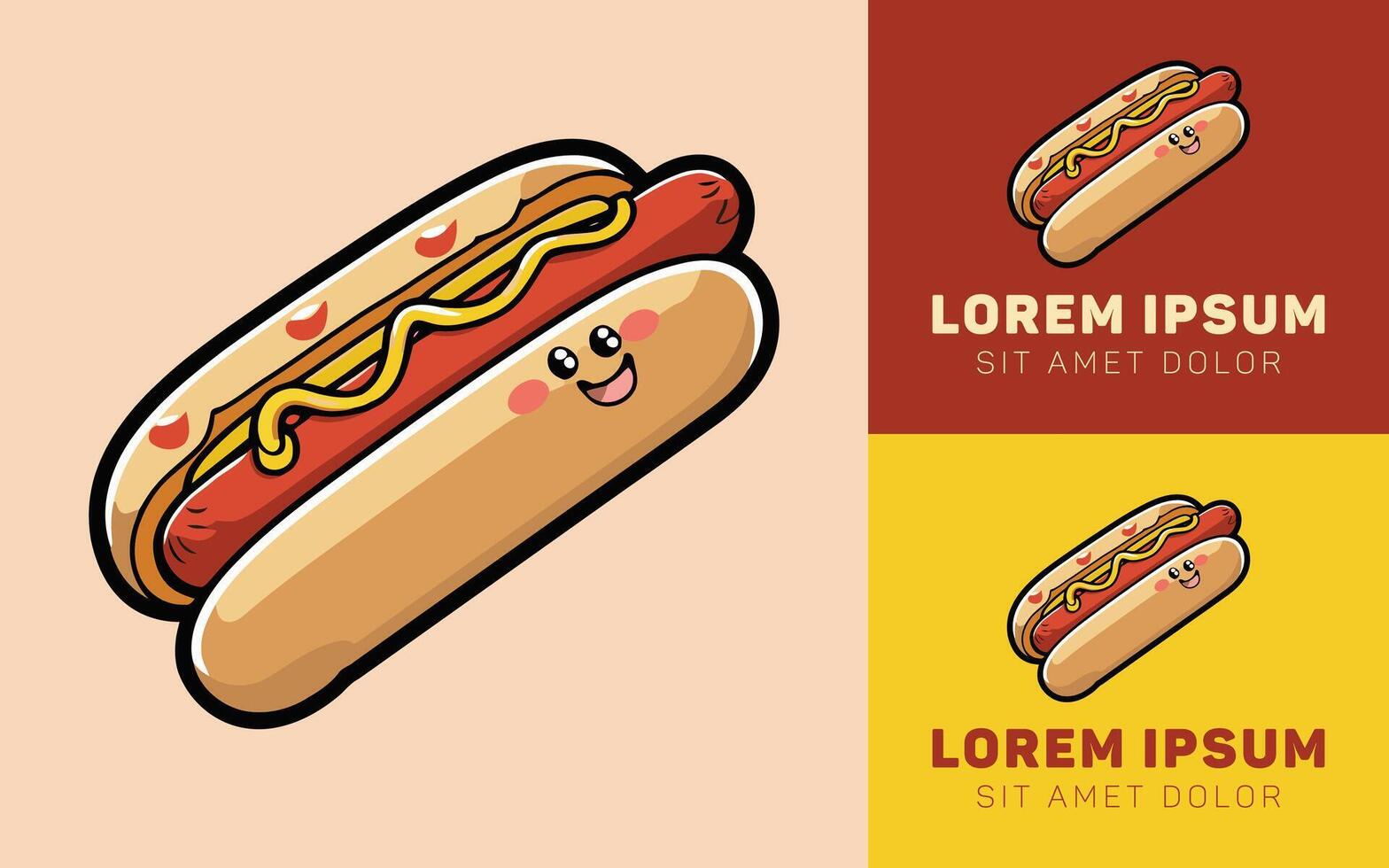 Tasty Hotdog Cartoon Logo in Clean Outline Style vector