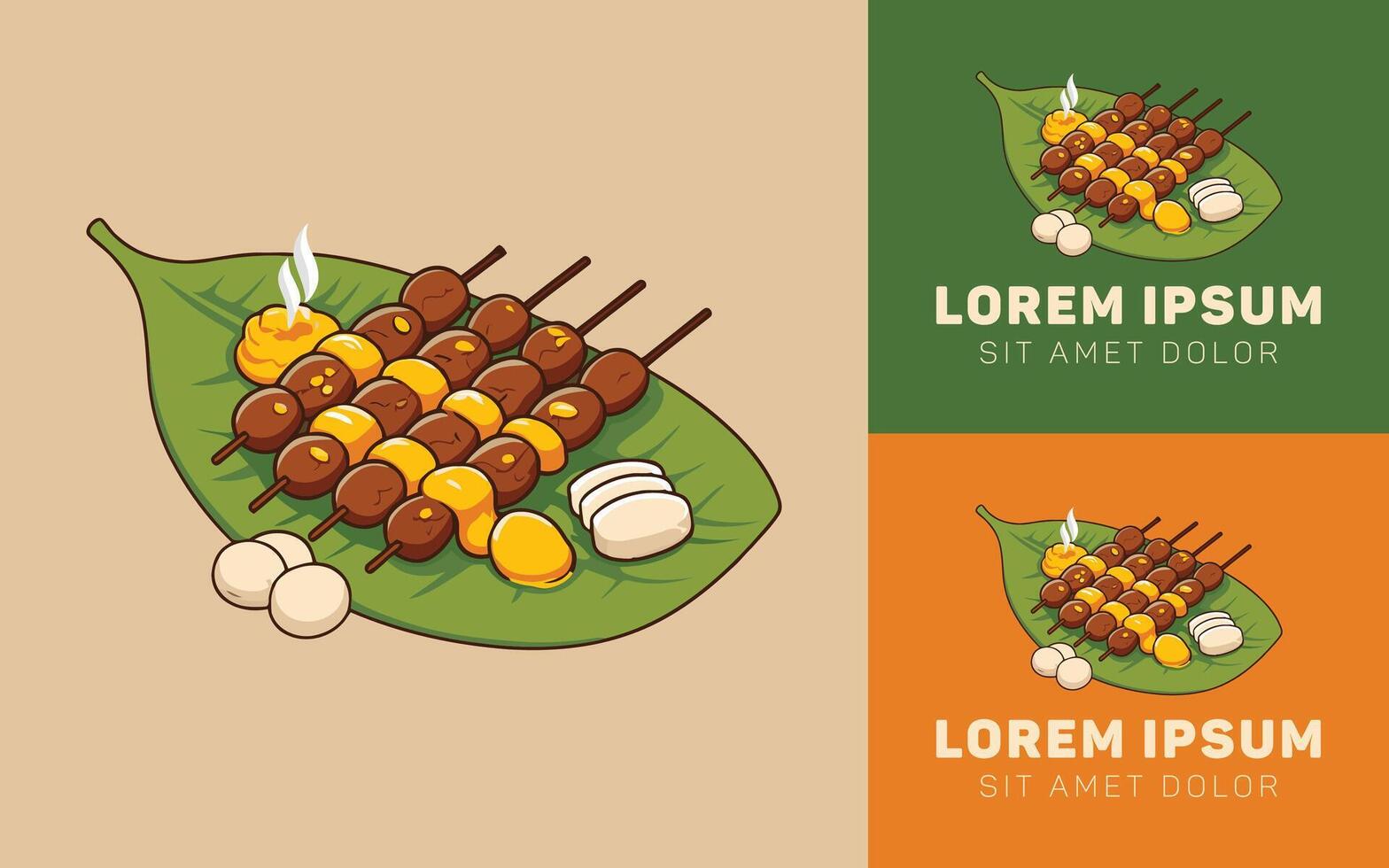 Delicious Satay with Golden Spices Cartoon Logo vector
