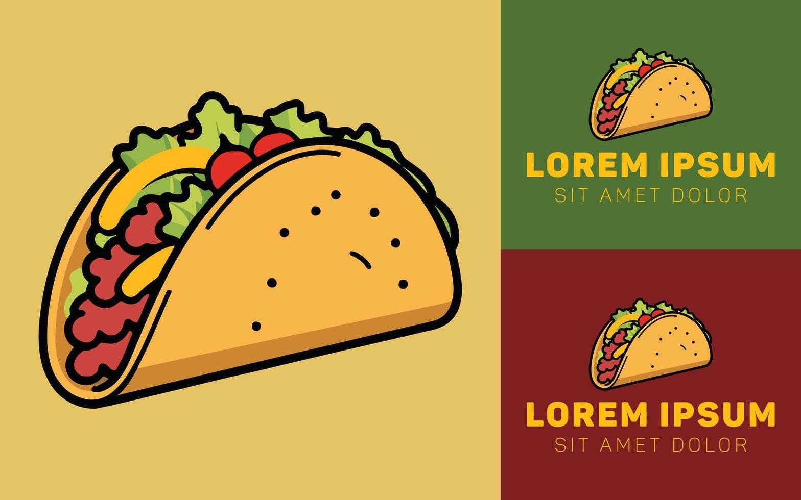 Mexican Tacos Cartoon Logo Design in Clean Minimalist Icon Look vector