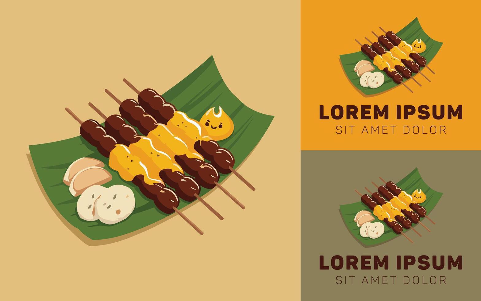 Indonesian Yellow Sauce Satay Icon Logo Design vector