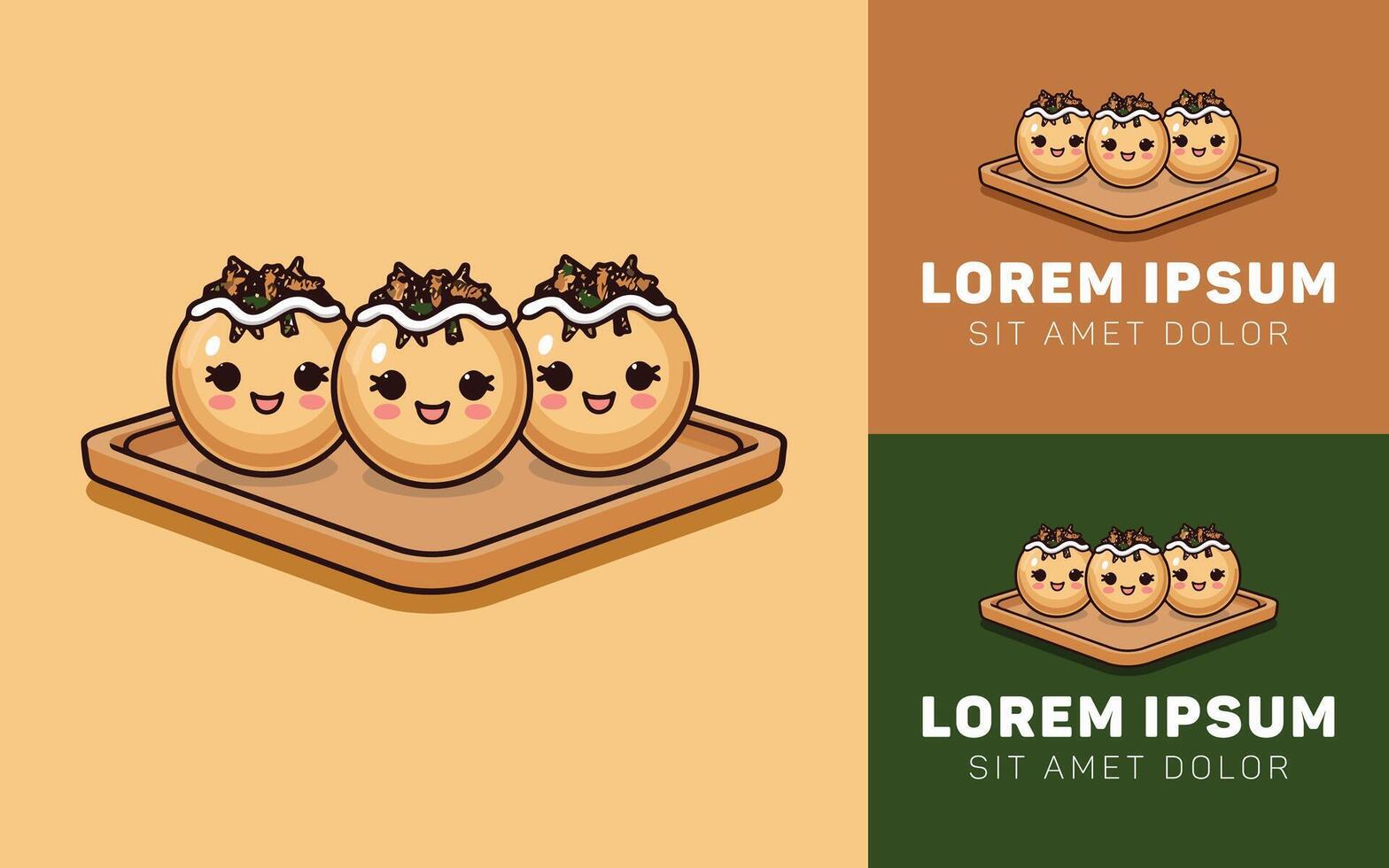 Delicious Takoyaki Snack Logo with Clean Outline vector