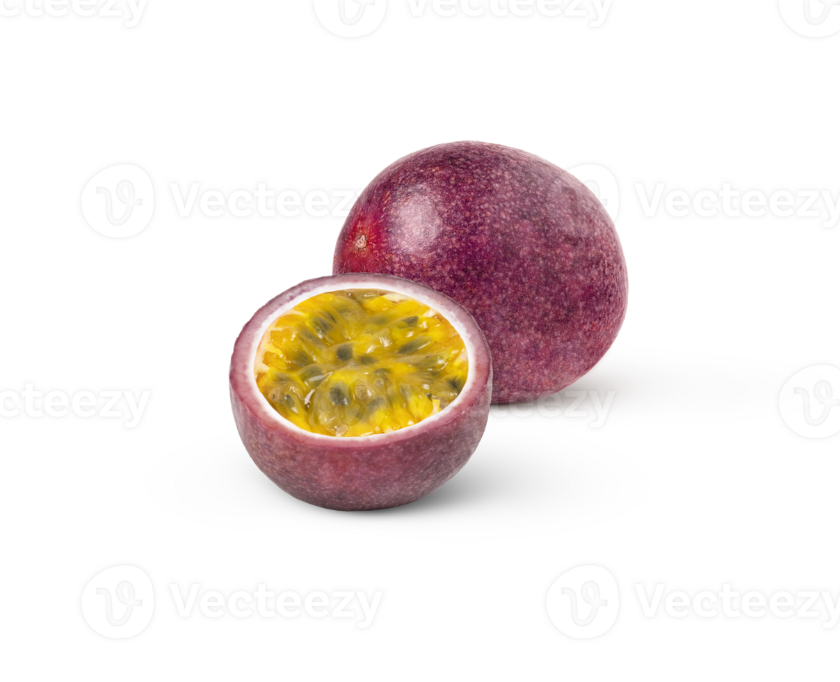 Juicy passion fruits isolated. Maracuya fruit and a half isolated. Granadilla and a cut. png