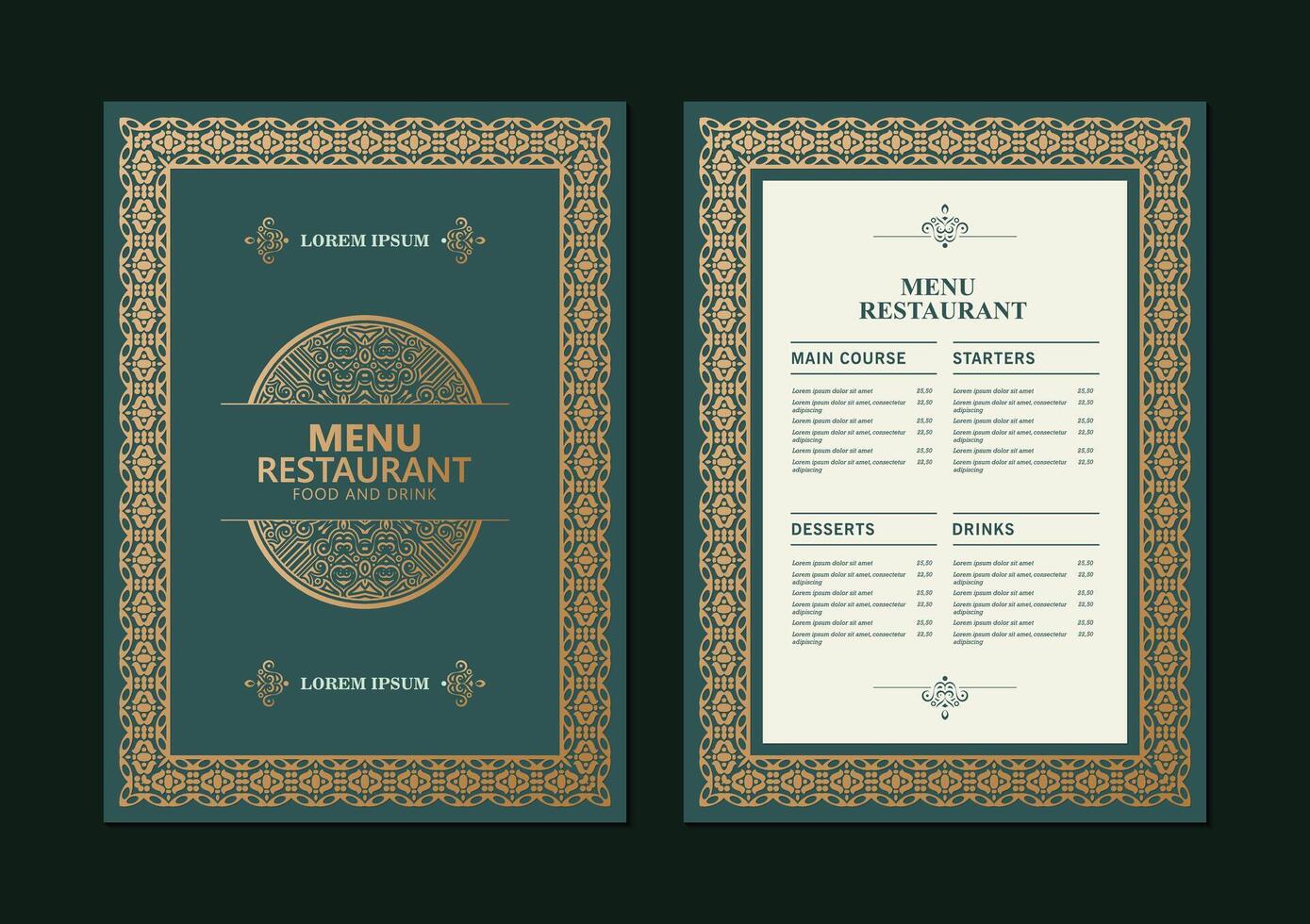 Luxury classic Menu restaurant with ornamental Elements. vector