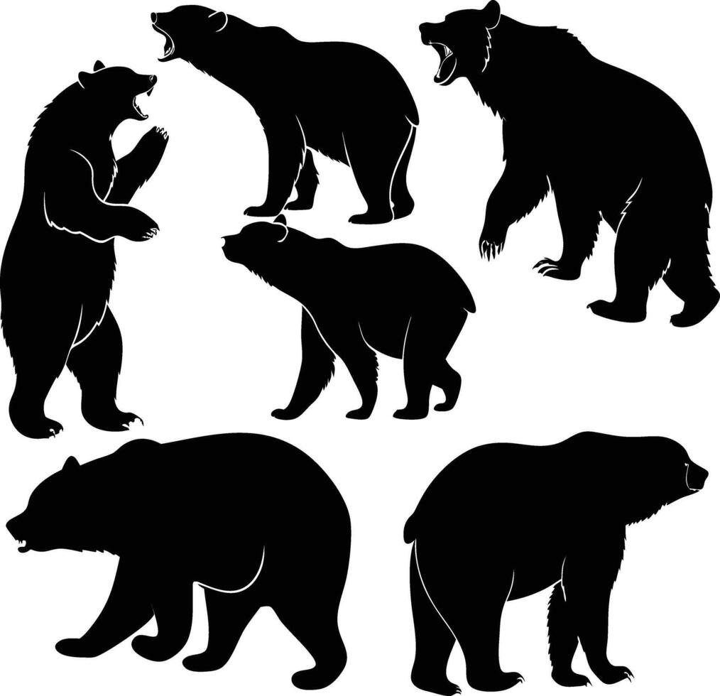 silhouettes of six bears vector