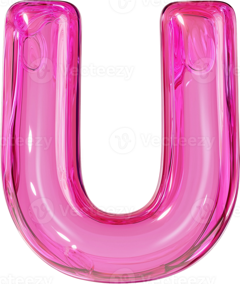 A pink letter u with a clear plastic surface png