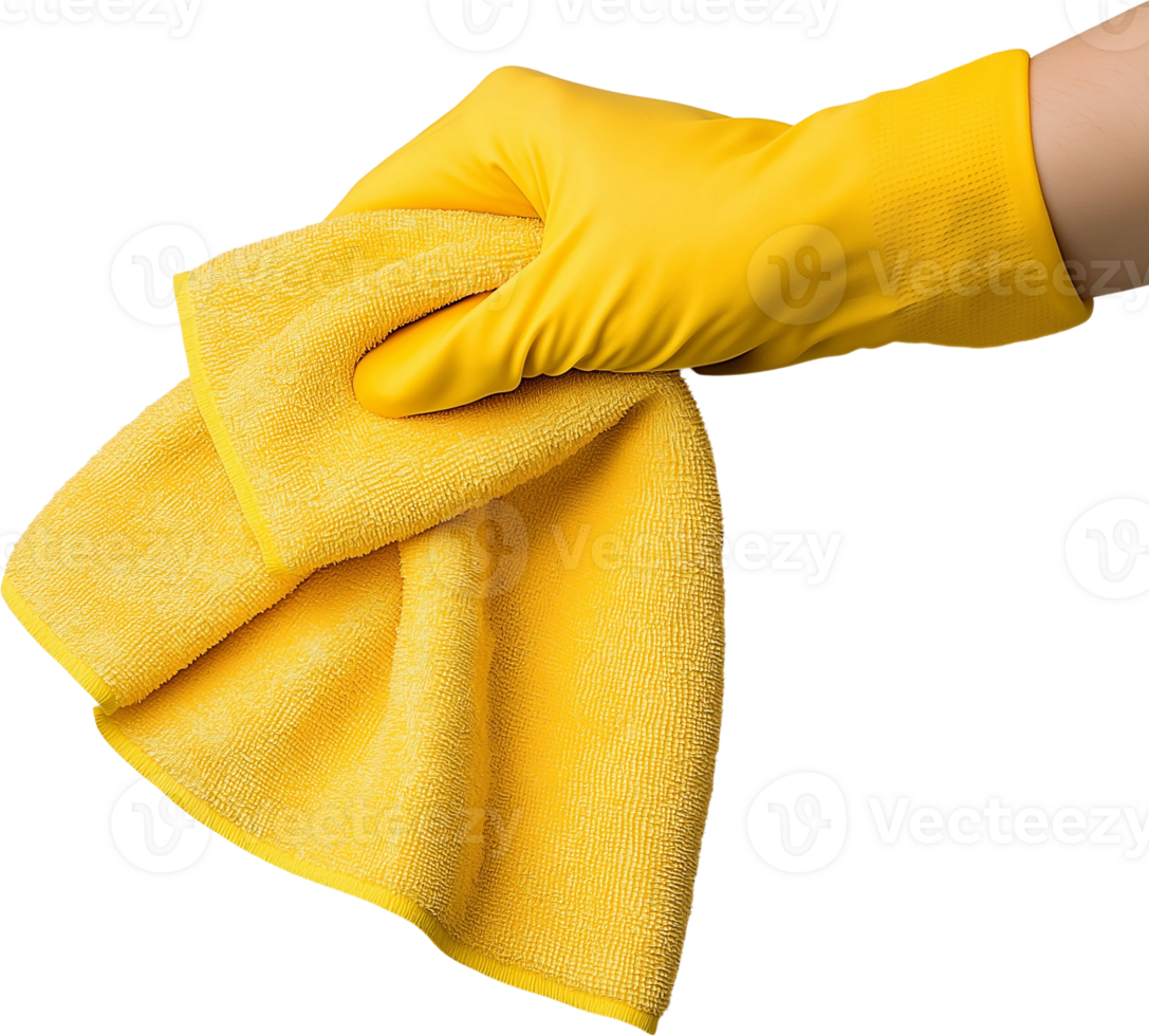 A person in yellow gloves holding a yellow cloth png