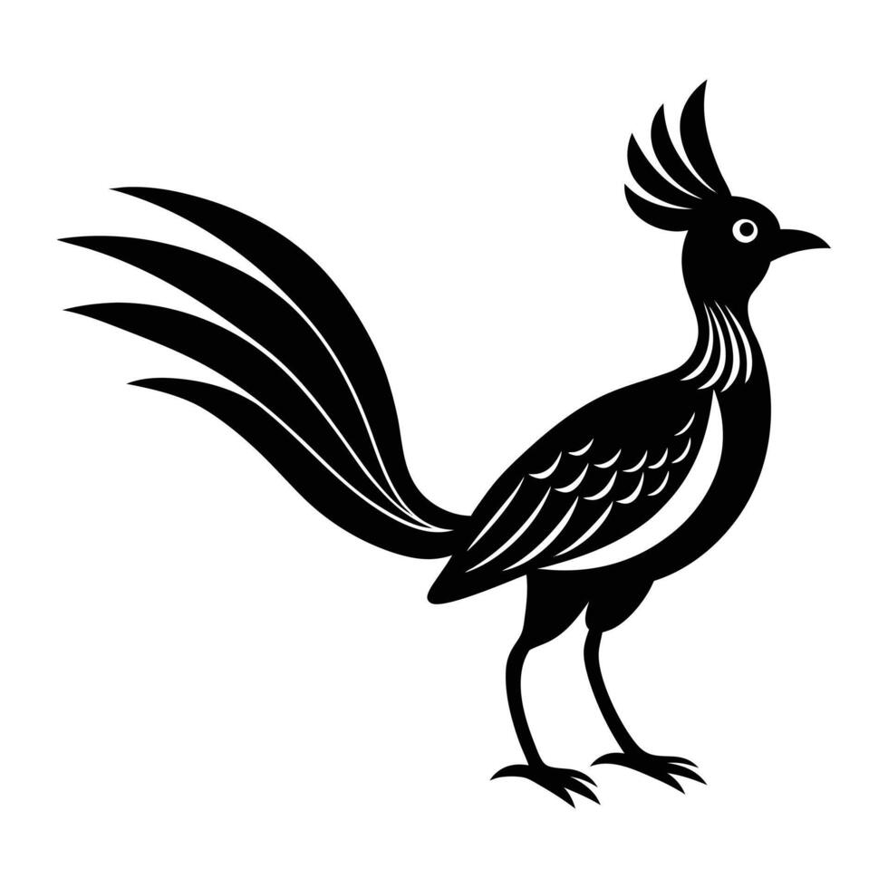 a black and white illustration of a bird with long tail vector