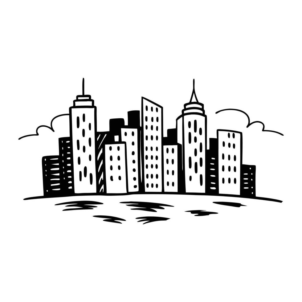 a drawing of a city skyline vector