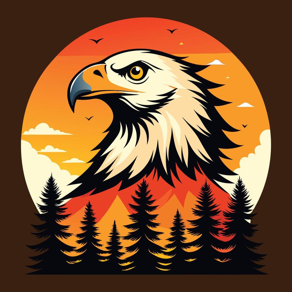 an eagle with a mountain in the background. vector