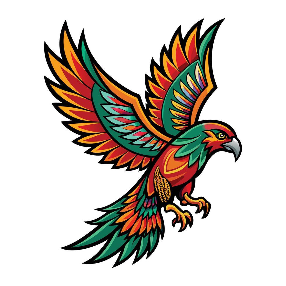 a colorful parrot bird with wings spread out vector