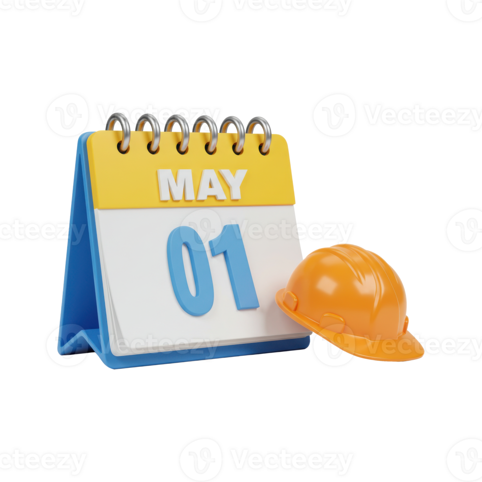 3D calendar showing MAY 01 with an orange hard hat png