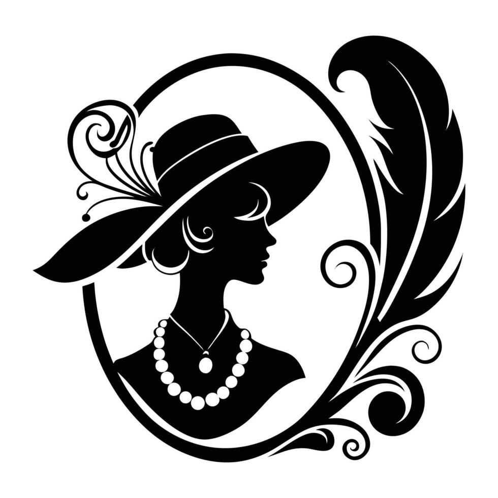 silhouette of a woman in a hat and feather vector