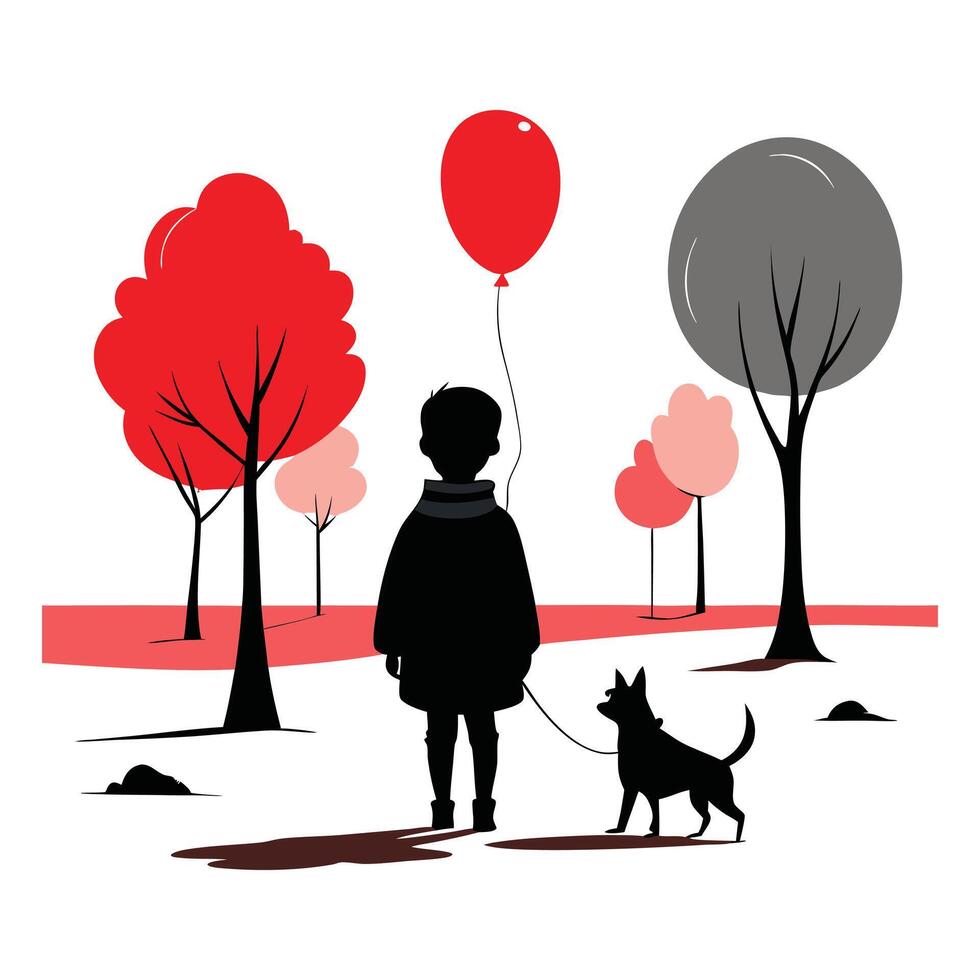 a little girl and her dog in the park vector