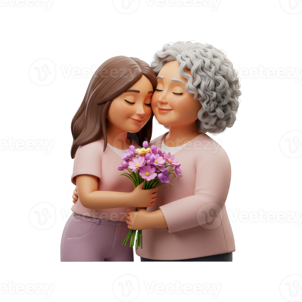 Heartwarming illustration of a close bond, with a bouquet as a symbol of affection isolated background png