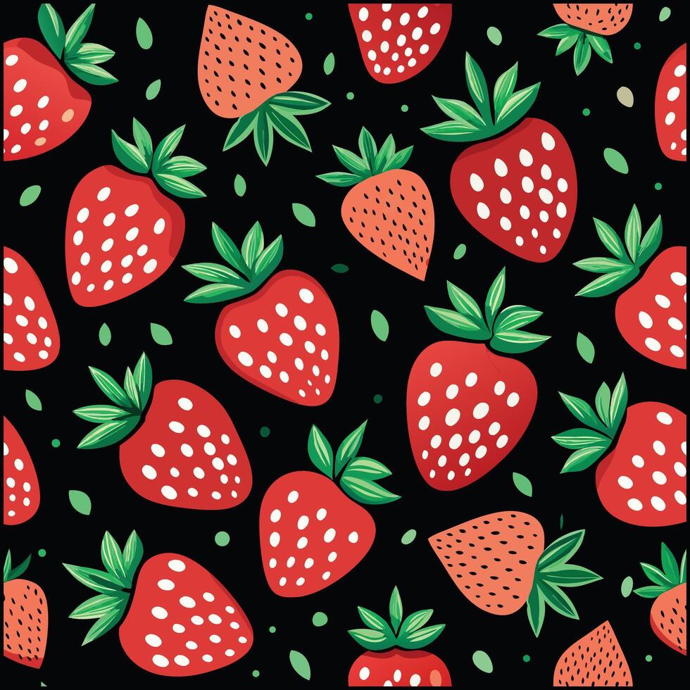 a seamless pattern with strawberries on a black background vector
