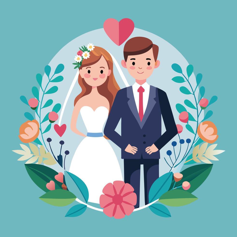 a cartoon illustration of a bride and groom vector