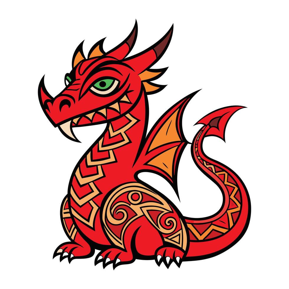 a cartoon red dragon with green eyes vector