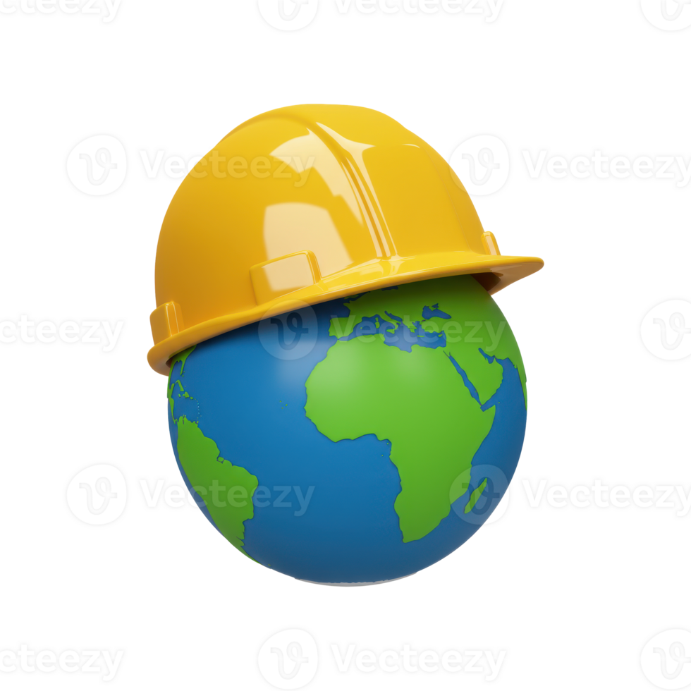 Yellow hard hat on a globe showing Africa and Europe png