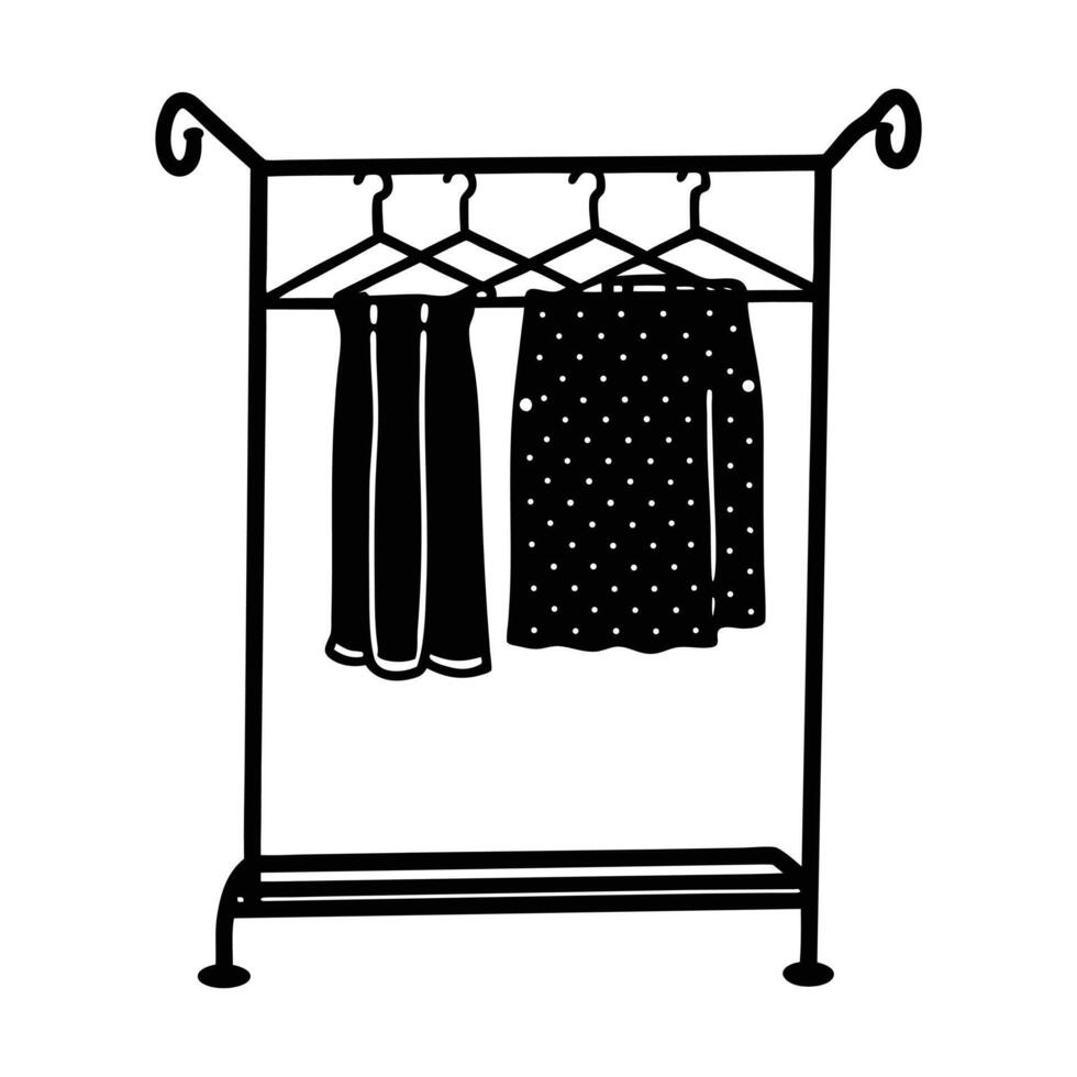 clothes rack with clothes and polka dot dress on hanger illustration vector