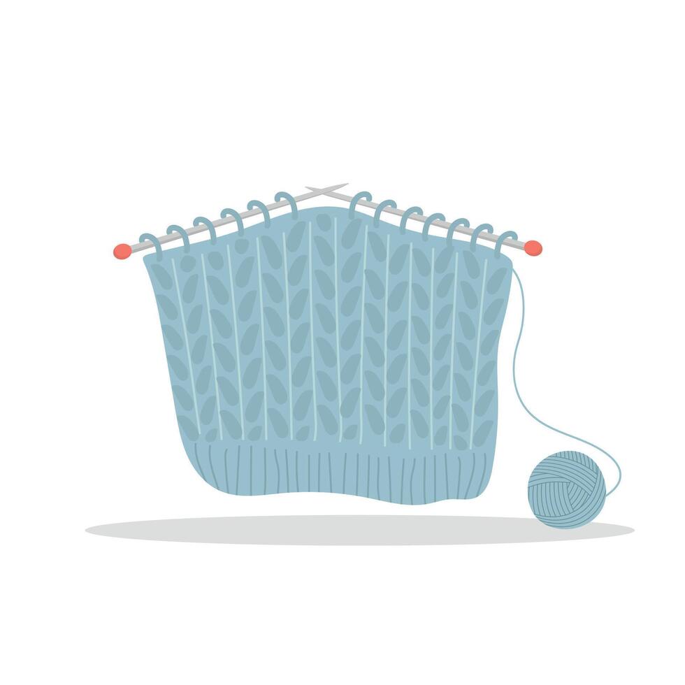 Knitting with needles and ball of yarn. Cute hand drawn tailor shop elements. illustration in flat cartoon style vector
