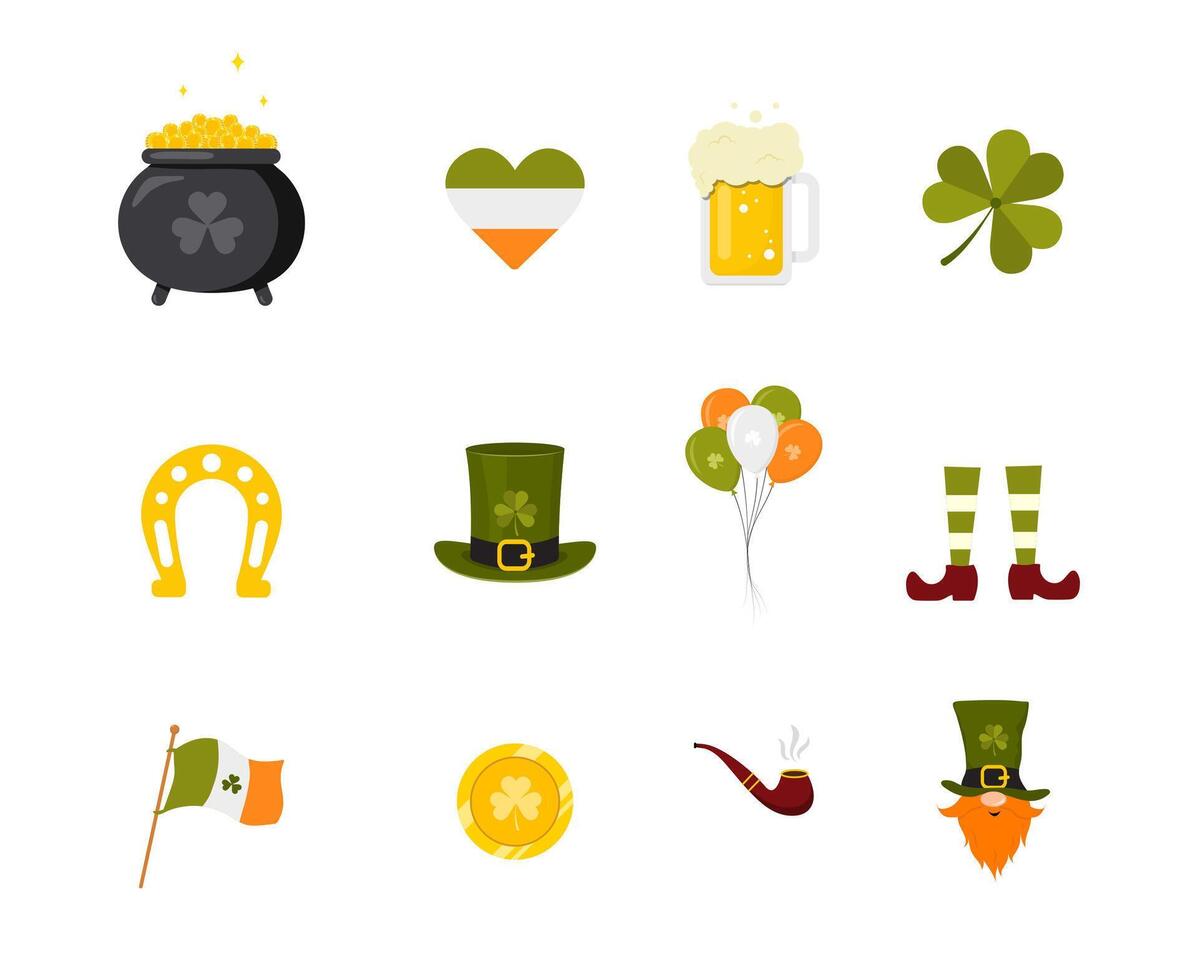St. Patrick day collection. Cute festive elements. illustration in flat cartoon style. Hand drawn icons for holiday vector