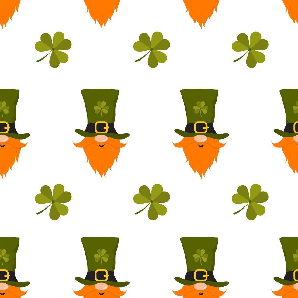 St. Patrick day seamless pattern with leprechaun. Cute festive background for irish holiday. illustration in flat cartoon style. Perfect for fabric, package paper, wallpaper, greeting cards vector