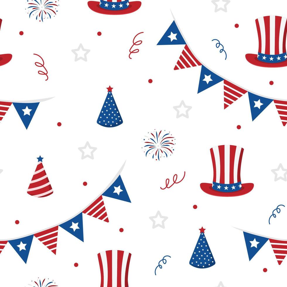 Independence Day of USA. Seamless pattern with festive elements. Holiday background for 4th of July celebration. National Freedom Day. illustration vector
