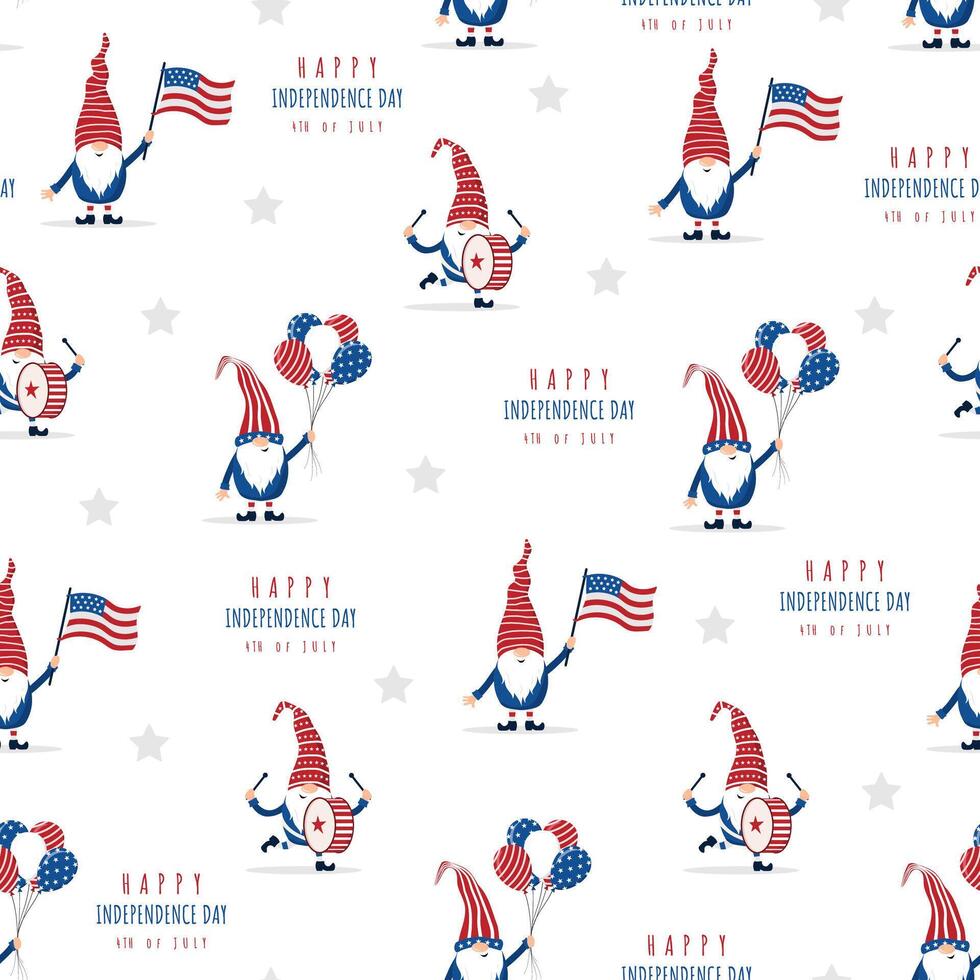 Seamless pattern with patriotic american gnomes. vector