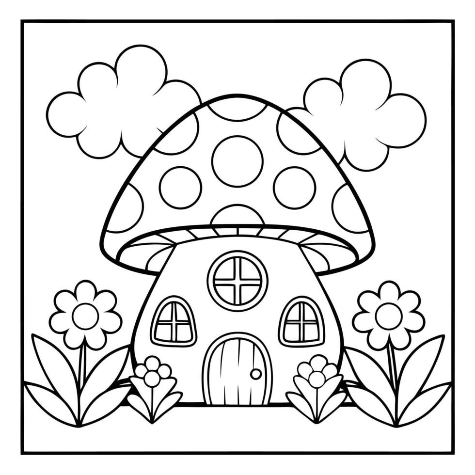 Stylized Mushroom Illustration Black and White Silhouette for Botanical and Nature Art vector