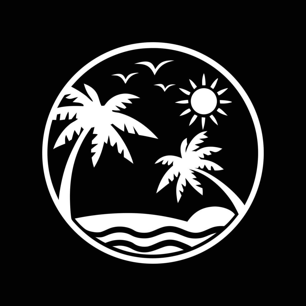 Serene Beach Scene of Palm Trees and Sun for Exotic, Tropical Paradise Art vector