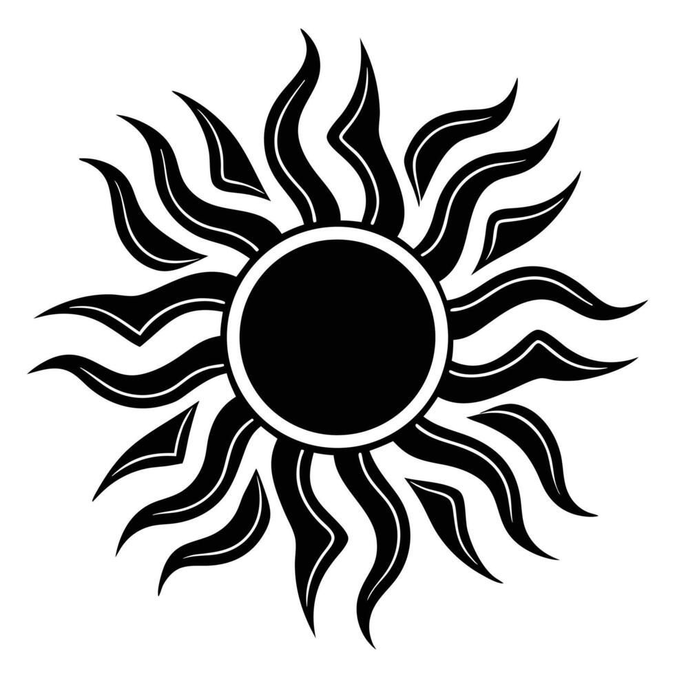 Two-Color Silhouette Illustration of a Stylized Sun and Fire Bold Design for Heat and Energy Concepts vector