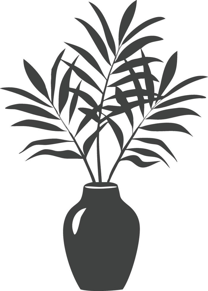 Minimalist Potted Plant Illustration Black and White for Modern Botanical Art and Decor vector