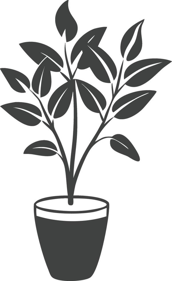 Elegant Plant in Pot Black and White Minimalist Botanical Illustration for Wall Art and Prints vector
