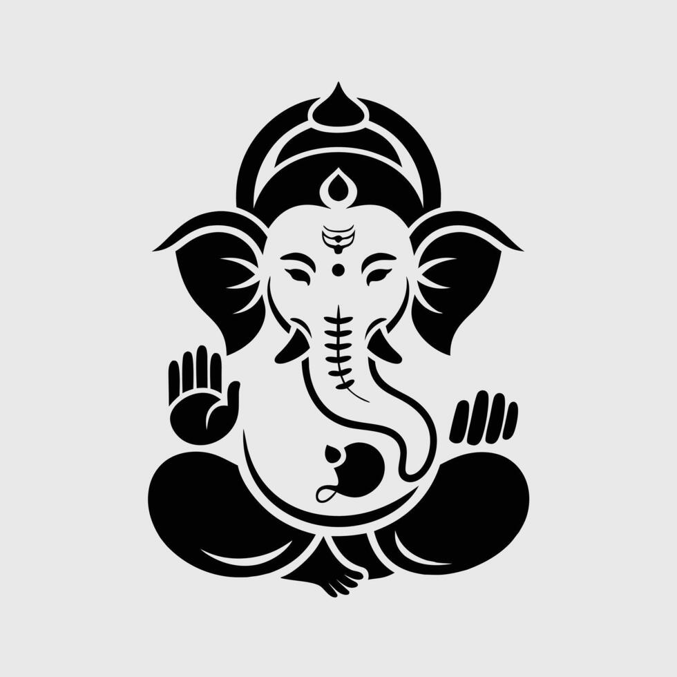 Black-and-White of Lord Ganesh Stylized Illustration of the Elephant God for Religious Designs vector