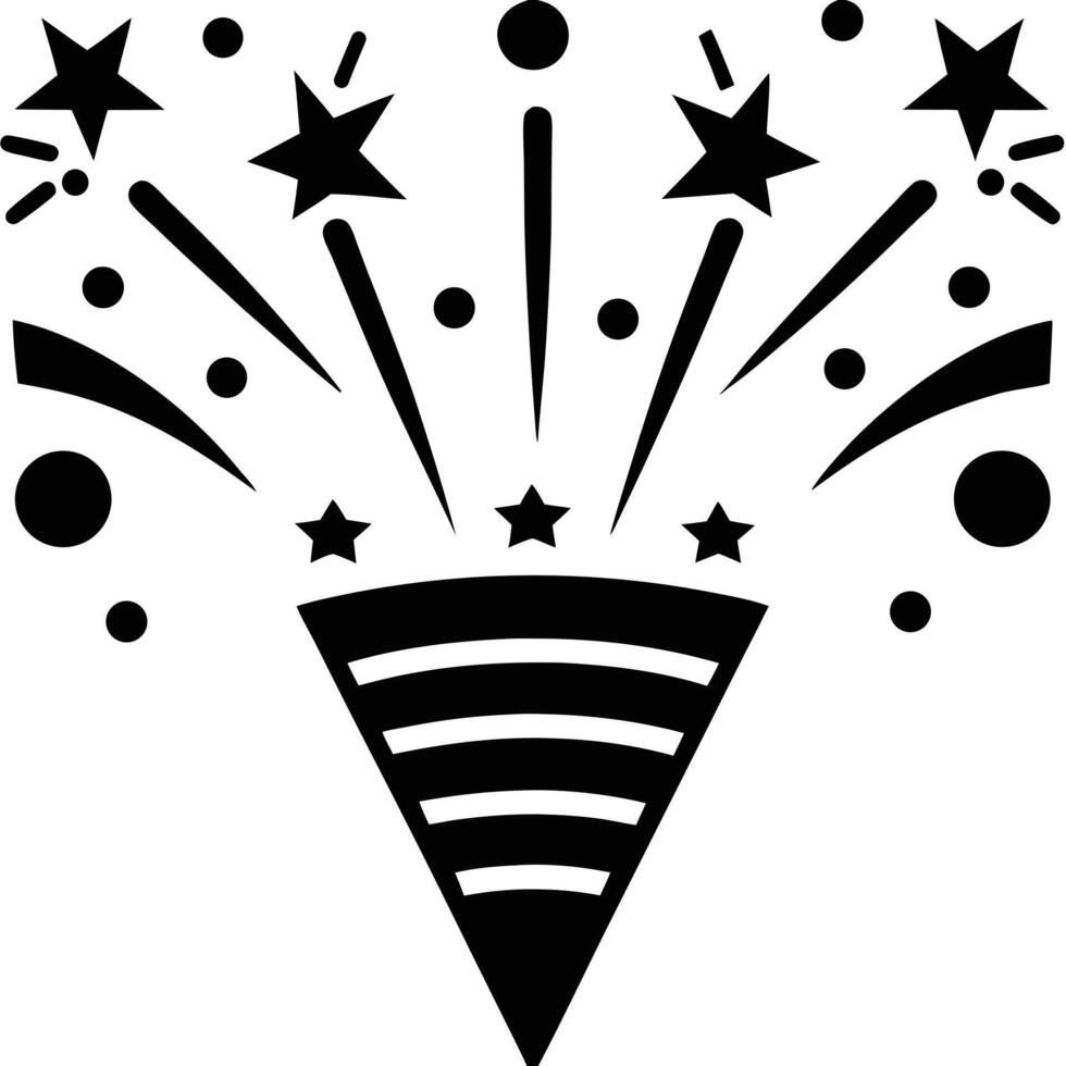 Black and White Party Popper Clean Minimalist Icon for Holiday and Event Illustrations vector