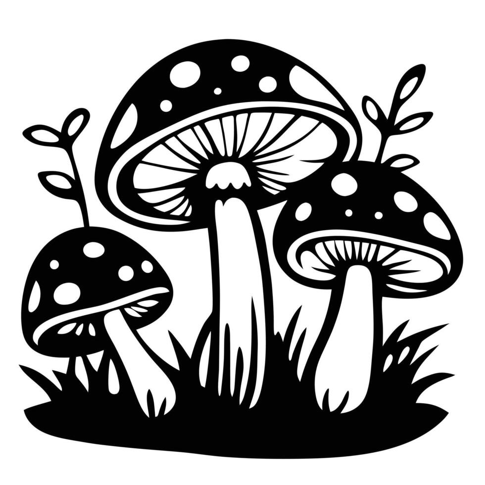 Black and White Line Art of Mushroom Stylized Minimal for Organic and Botanical Designs vector