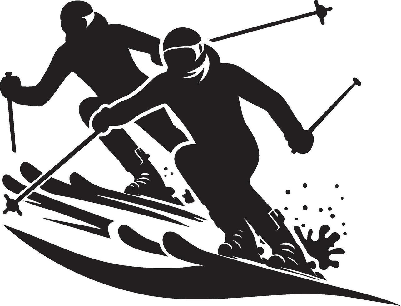 Skiing Players Silhouette. vector