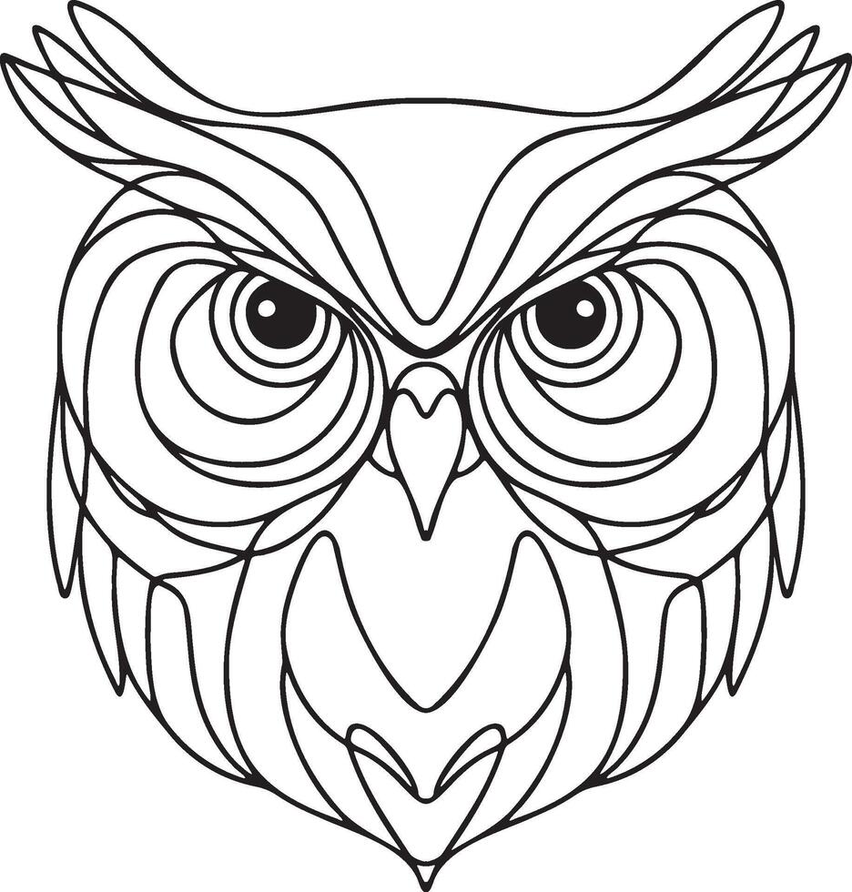Owl Head Line Drawing. vector