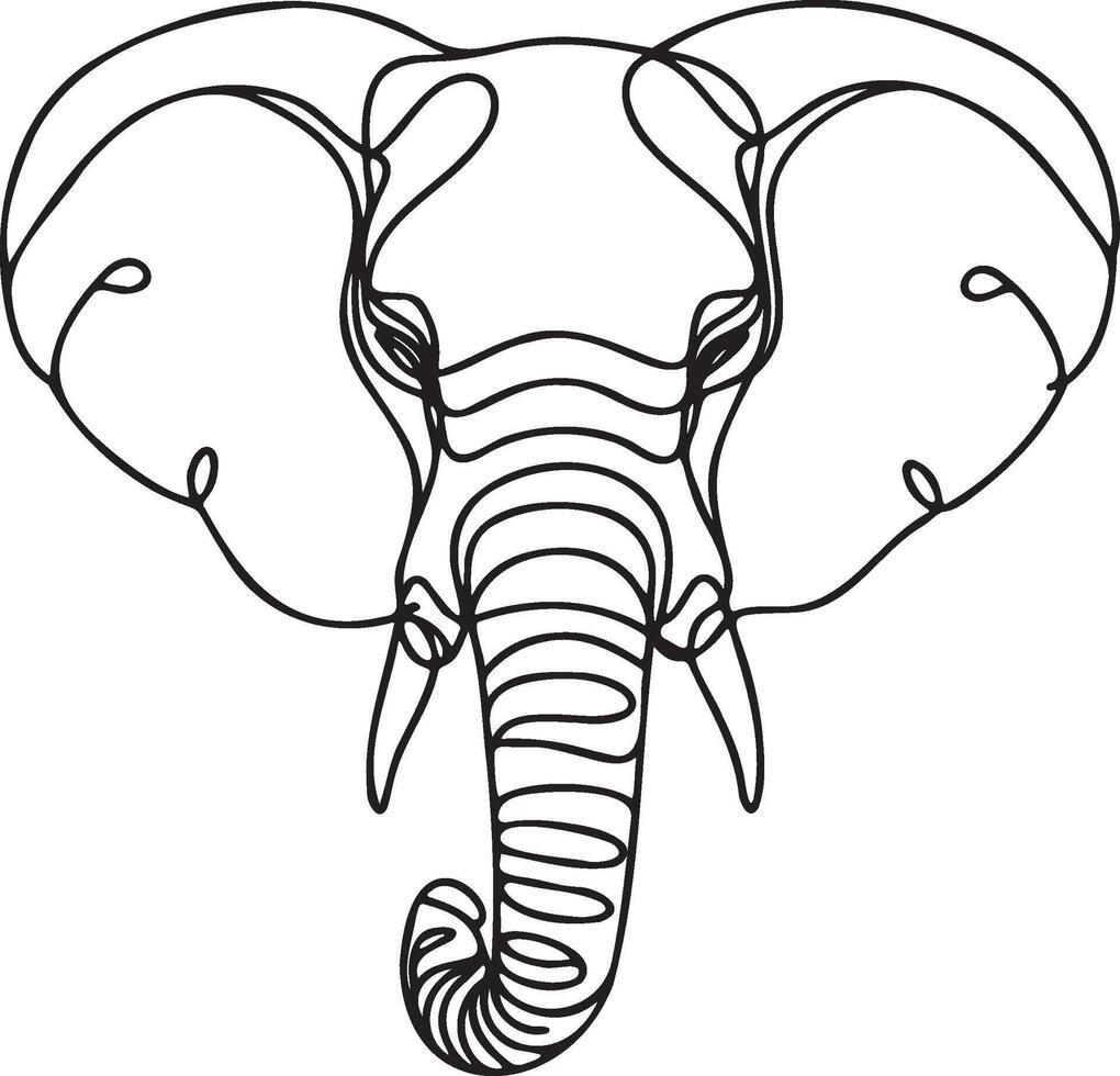 Elephant Front Head Line Art. vector