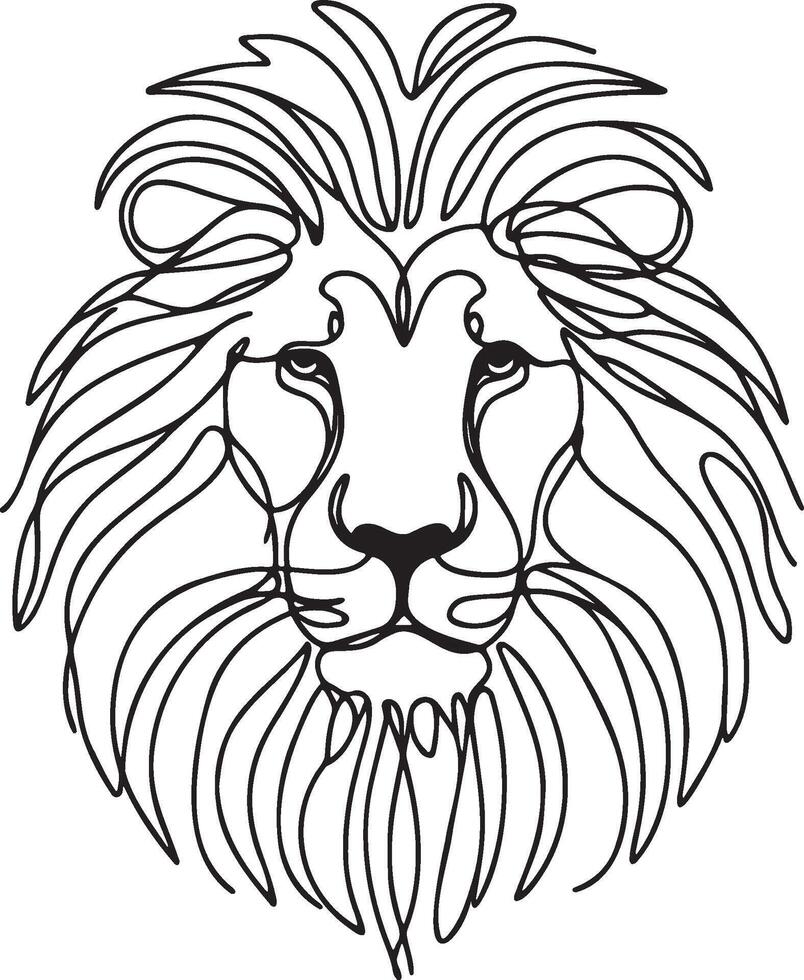 Lion Front Head Line Art. vector