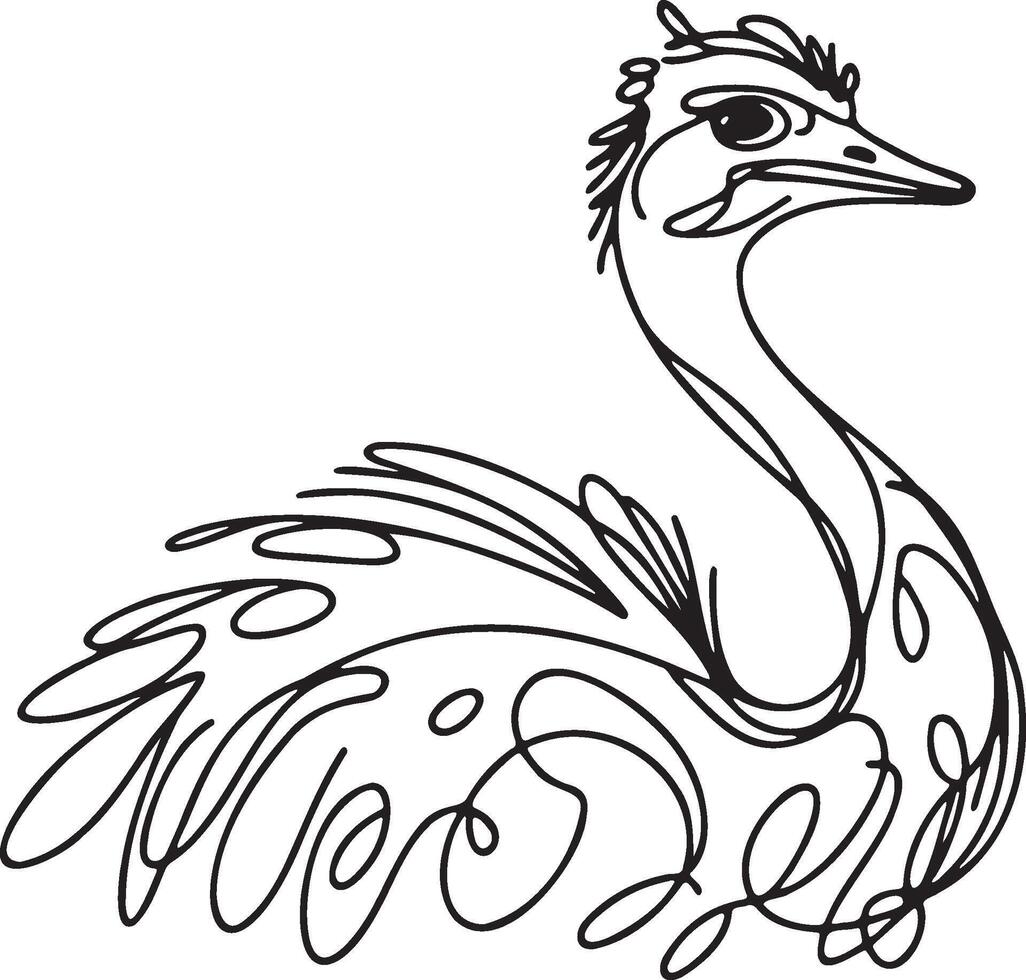 Ostrich Line Drawing. vector