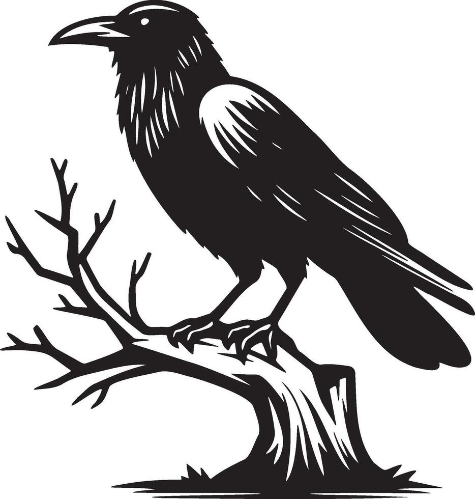 Crow on Standing Branches Illustration. vector
