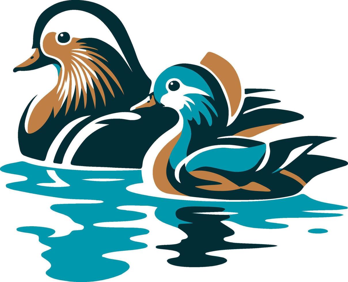 Mandarin Duck Couple Illustration. vector