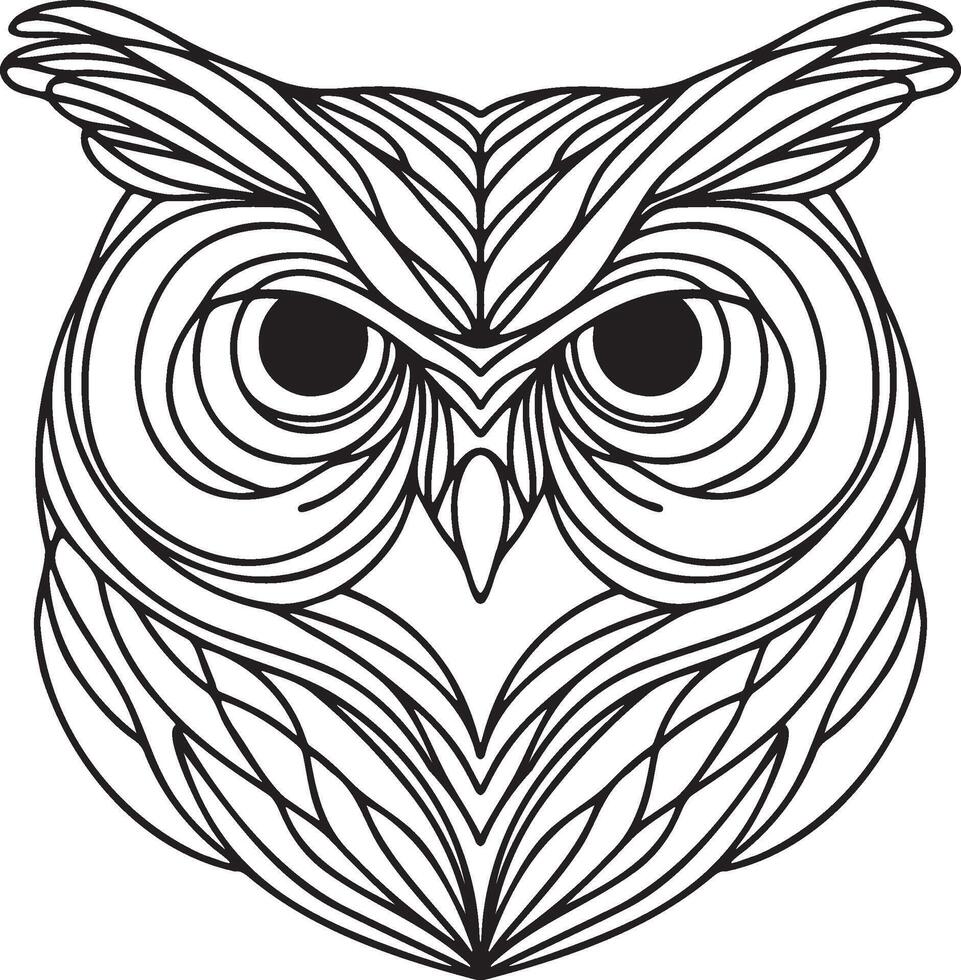 Owl Head Line Art. vector