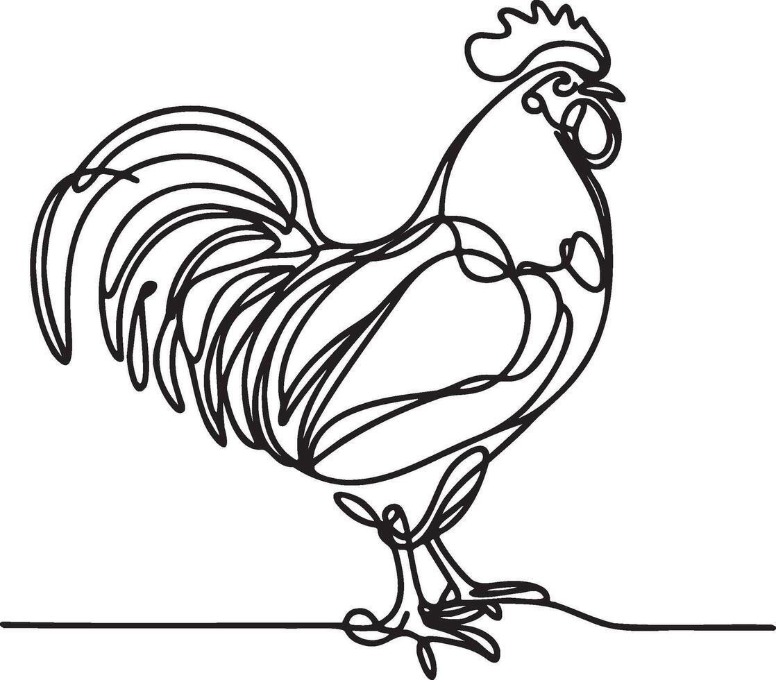 Chicken Rooster Line Art. vector